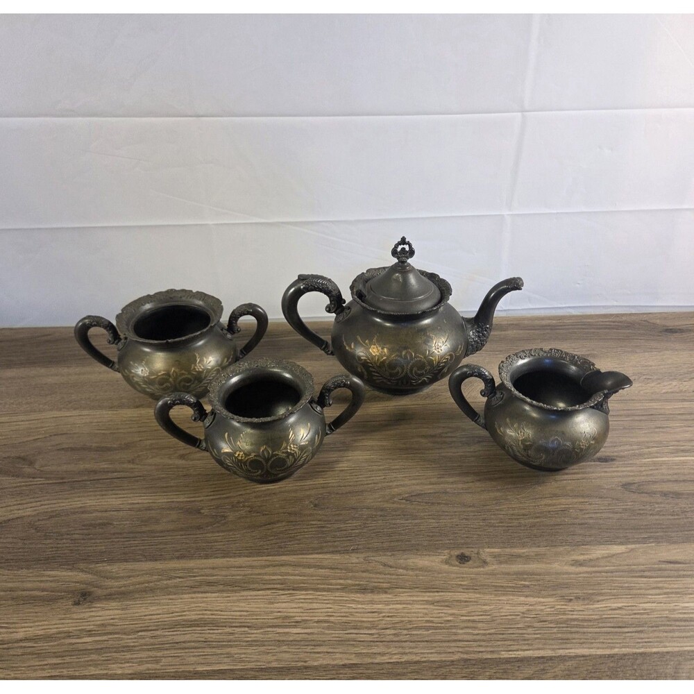 Antique 1898 Van Bergh Quadruple Plate Silver‎ Tea Set 4pc Victorian